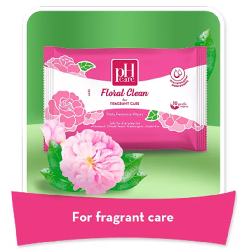 pH Care Floral Clean for Fragrant Care - Daily Feminine Wipes - with Dual Hydrating Moisturizers - Safe for Everyday Use - pH Balanced - 10 Gentle Wipes