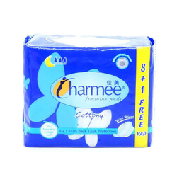 Charmee Feminine Pads Cottony - With Wings - For Heavy Flow or Night Use - 8 +1 Pads