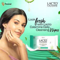 Lacto Calamine Daily Cleansing Wipes Aloe Vera with Cucumber & Vitamin E - Hydrates, Refreshes & Soothes - Paraben Free & Alcohol Free - 25 Usable Wipes 130 g