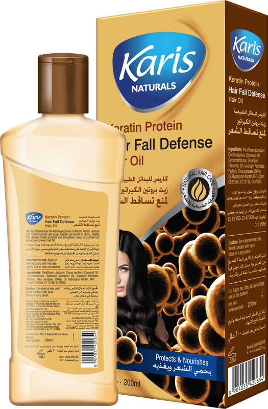 Karis Naturals Hair Fall Defense Hair Oil - With Keratin Protein - Protects & Nourishes Hair - Strengthens Roots to Promote Hair Growth - For Strong & Healthy Hair - 200 ml