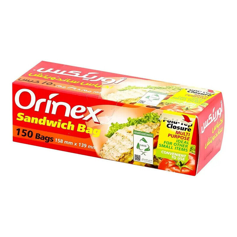

Orinex Food Grade Sandwich Bag - Fold-Top Closure - Multi Purpose Use - Ideal For Other Small Items - Convenient to Use - 28 Microns - 158 mm x 139 mm