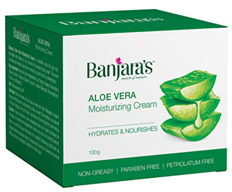 Banjara's Aloe Vera Moisturizing Cream - Hydrates & Nourishes - Non Greasy, Paraben Free, Petrolatum Free - Anti Ageing Cream 100g