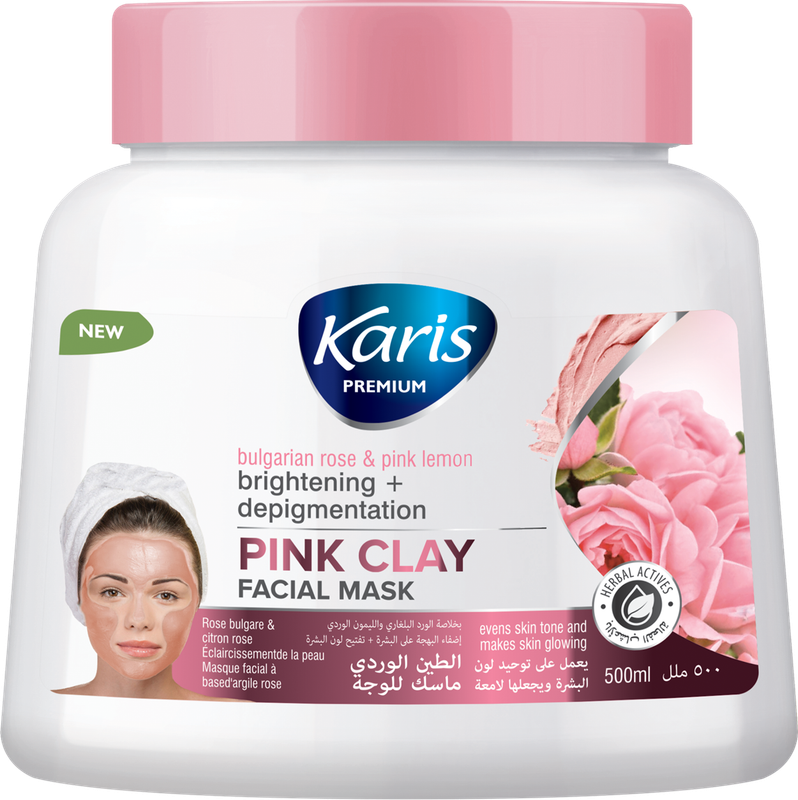 Karis Premium Brightening & Depigmentation - Pink Clay Mask -Even Skin Tone Makes Glowing - With Bulgarian Rose & Pink Lemon - 500ml