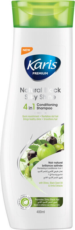 

Karis Premium Natural Black Silky Shine 4 in 1 Conditioning Shampoo - With Olives, Black Seed Oil & Amla Extracts - Revitalizes Dull Hair - Smoothens