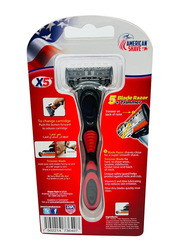 American Shave X5 - 5 Blade Razor + Trimmer, Red/Black, 1 Piece