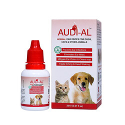 Audi-Al  Herbal Ear Drops for Dogs, Cats & Other Animals - Prevent Ear Infections - Odorless Oil Eliminates Ear Mites Effectively - Cleans Wax - Effective Formula  - 20 ml