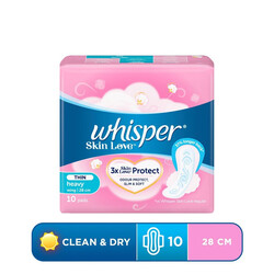 Whisper Skin Love - Thin Heavy With Wings - Odour Protect, Slim & Soft - 10 Pads 28 cm