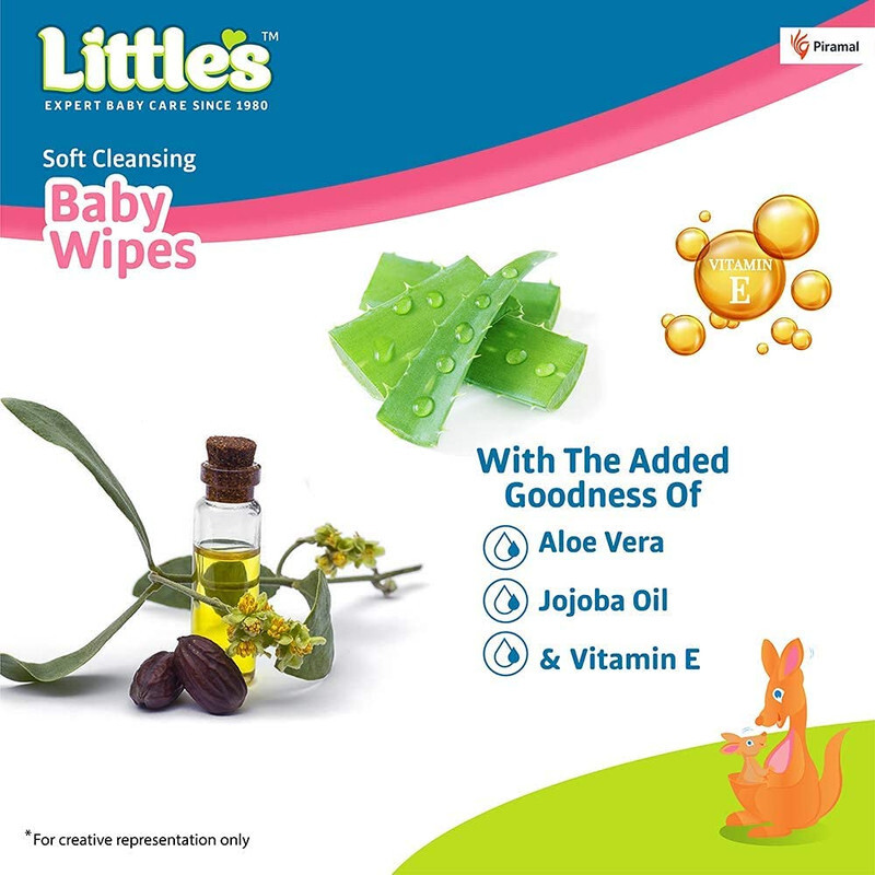 Little's Soft Cleansing Baby Wipes - With Aloe Vera, Jojoba Oil and Vitamin E - Alcohol Free, Paraben Free, pH Balance & Dermatologically Tested - 80 Wipes 440 g