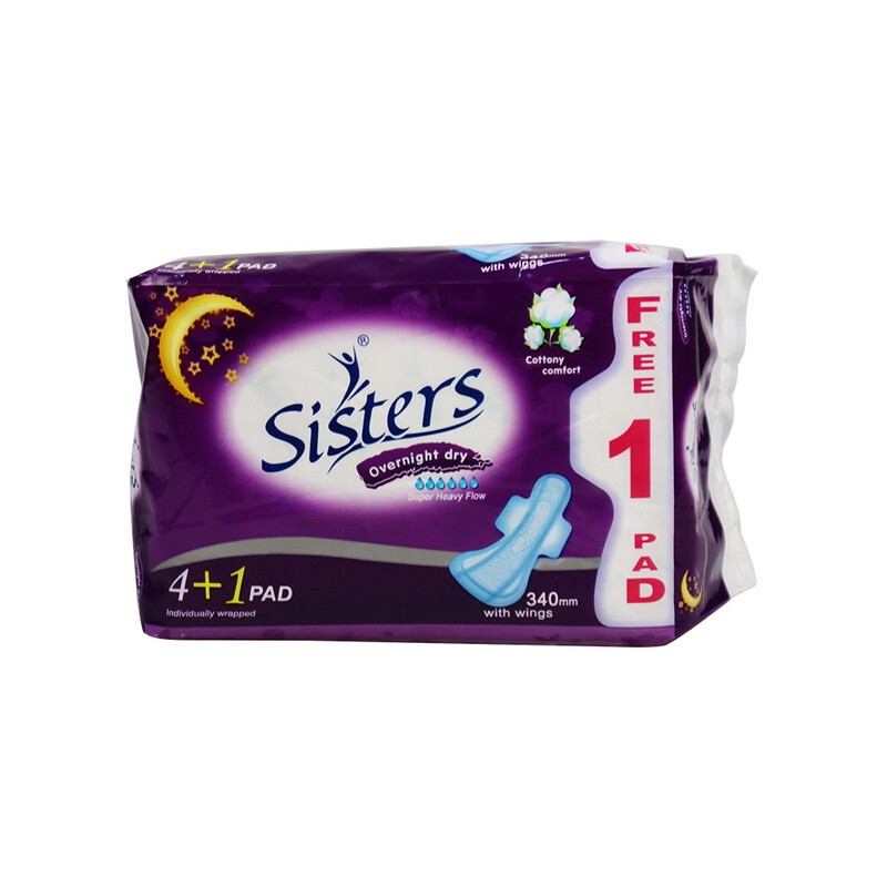 

Sisters Overnight Dry Pads - Cottony Comfort - With Wings- 4+1 Pads 340mm