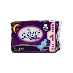 Sisters Overnight Dry Pads - Cottony Comfort - With Wings- 4+1 Pads 340mm