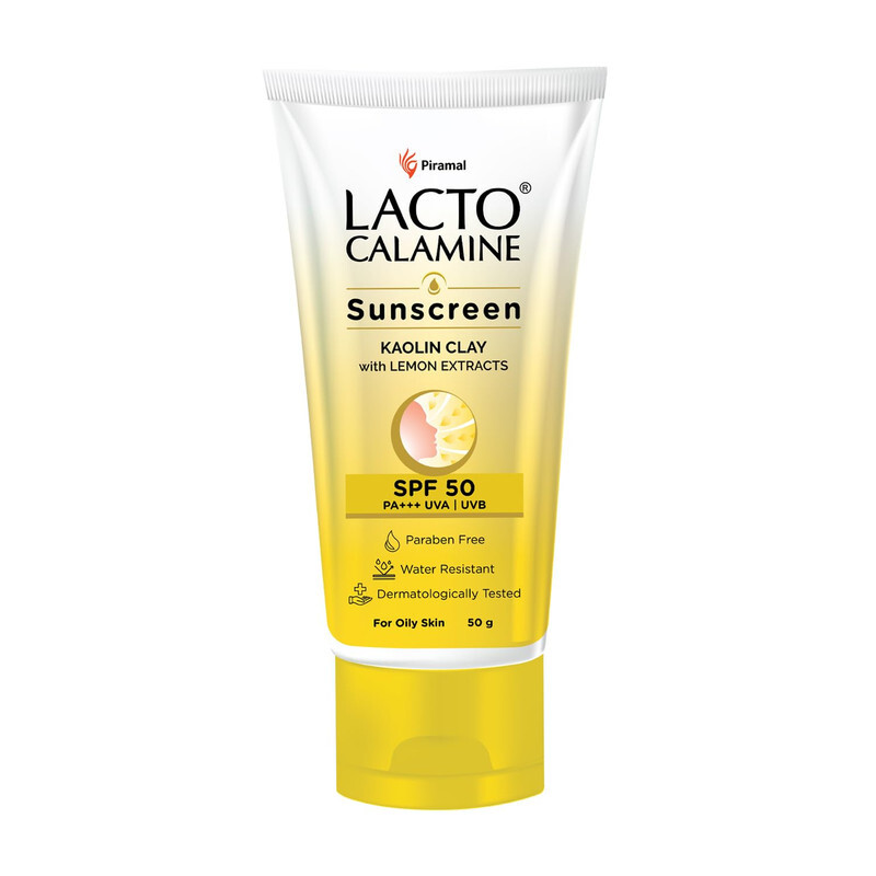 Lacto Calamine Sunscreen Kaolin Clay with Lemon Extracts - SPF 50 PA+++ UVA & UVB - Paraben Free, Water Resistant & No White Cast - For Oily Skin - 50 g