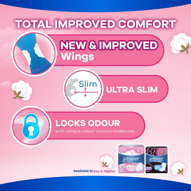 Whisper Skin Love - Thin Heavy With Wings - Odour Protect, Slim & Soft - 10 Pads 28 cm