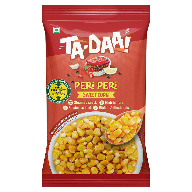 

Tadaa TA DAA Peri Peri Sweet Corn - Steamed Snack, High in Fibre & Anti-oxidants - Ready-to-Eat - No Preservatives & No Additives - 225 g