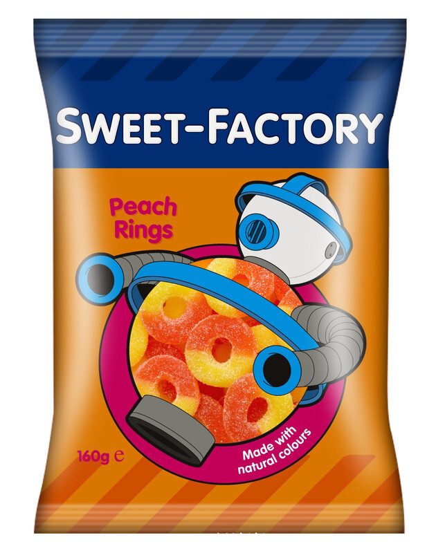 Sweet Factory Peach Rings - Sugar Coated - Chewy & Gummy Texture - Gluten-Free - 160 gm