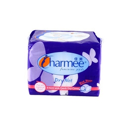 Charmee Feminine Pads - Dry Net With Quick Dry Cover - With Wings - 8 Pads