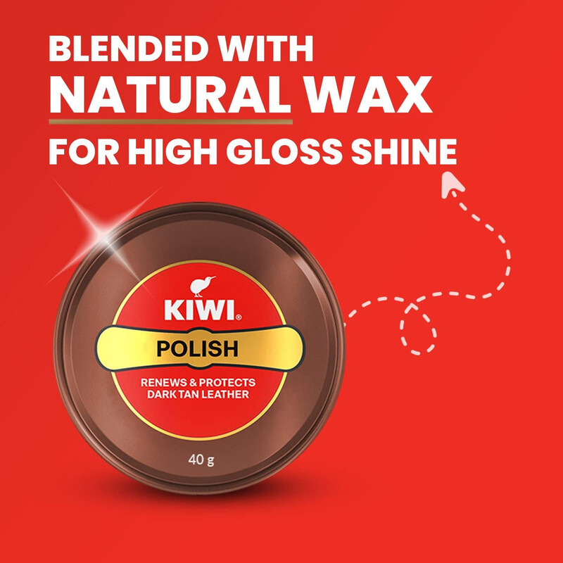 Kiwi Paste Shoe Polish Dark Tan - Enhanced Color - Glossy Finish - Easy Application - Travel-Friendly Size - 40g