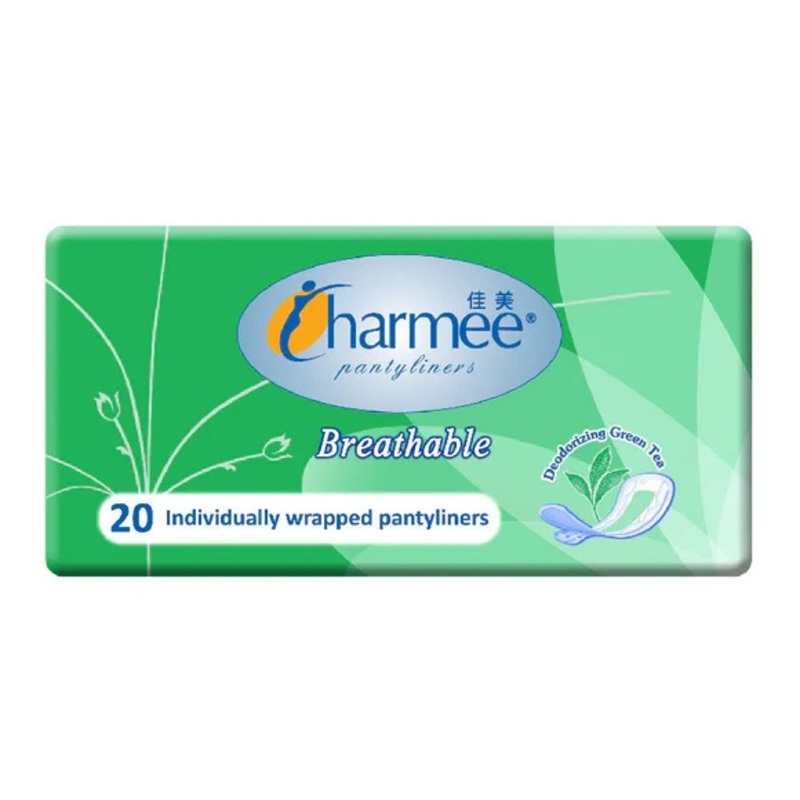 Charmee Pantyliners Breathable Deodorizing Green Tea - Cottony Fresh - pH Balanced - 20 Liners