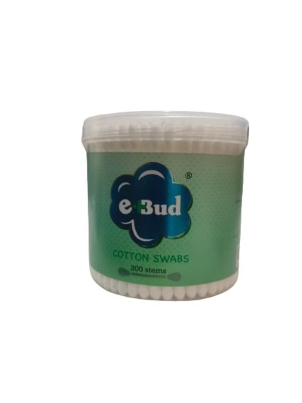 Ebud Cotton Swabs  - Pure & Softest Cotton - Pure & Strong PP Sticks - Microbiologically Tested - 200 Stems, 75 g