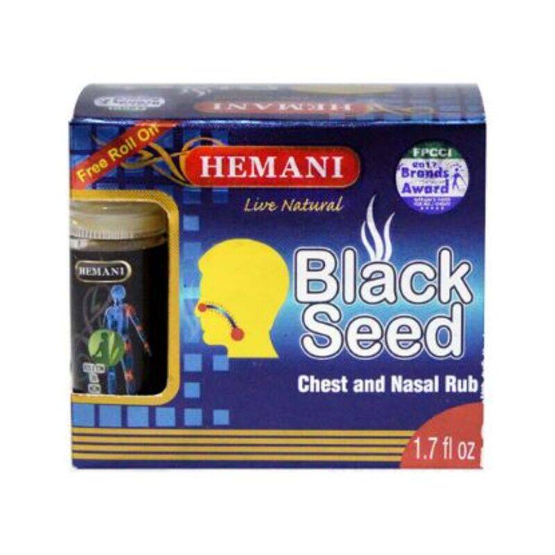 

Hemani Black Seed Vapor Rub with Free Roll on - Unique Blend of Black Seed - Offers a Comforting Sensation - 50ml