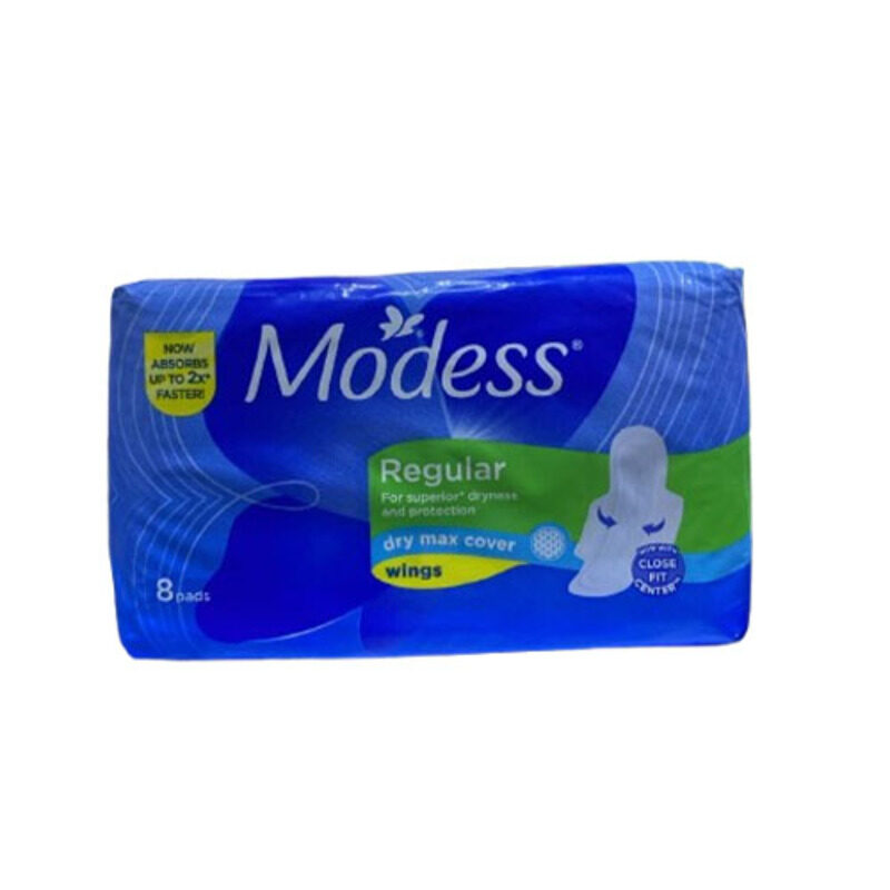 

Modess Regular Dry Max Cover Pad Wings - Superior Dryness & Protection - Absorbs Up to 2x Faster - with Close Fit Center - 8 Pads