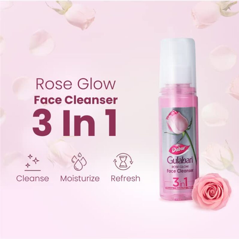 Dabur Gulabari Rose Glow Face Cleanser 3 in 1  - Cleansing, Moisturizing & Refreshing Your Skin - All Skin Types - 100 ml