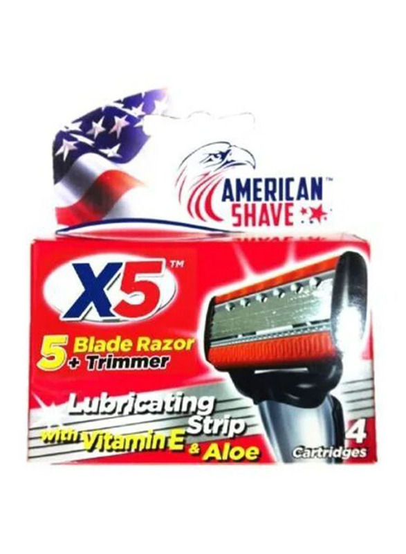 

American Shave X5 - 5 Blade Razor with 4 Cartridges, Red/Silver, 5 Pieces