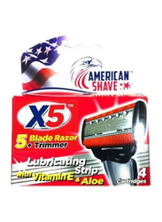 American Shave X5 - 5 Blade Razor with 4 Cartridges, Red/Silver, 5 Pieces