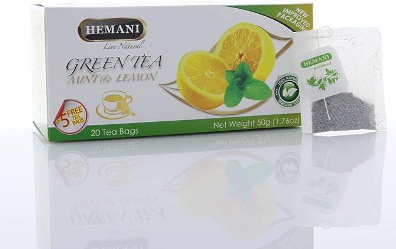 

Hemani Mint & Lemon Green Tea - Made using Pure Green Tea Leaves - Helps in Weight Loss - Detoxifier Cleanses Body - 25 Tea Bags - 50gms