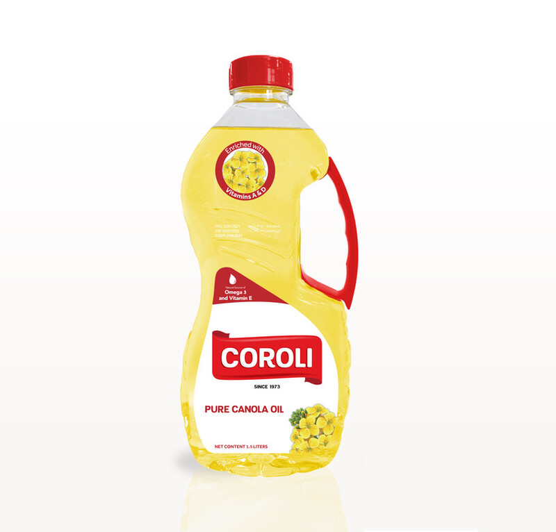 Coroli Pure Canola Oil 1.5 Liters Less Saturated Fat High Level of Omega 3 and Minimal Cholesterol for Cooking, Sauteing, Stir Frying And Baking