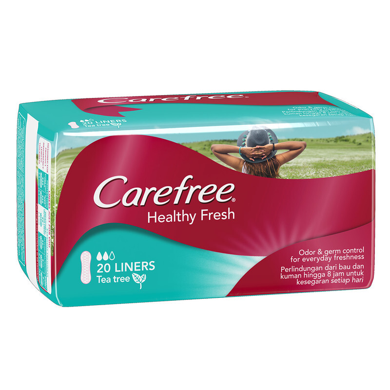 Carefree Healthy Fresh Tea Tree Panty Liners - Up to 8-hour odor and germ control - Cottony soft cover - Breathable backing - 20 Liners