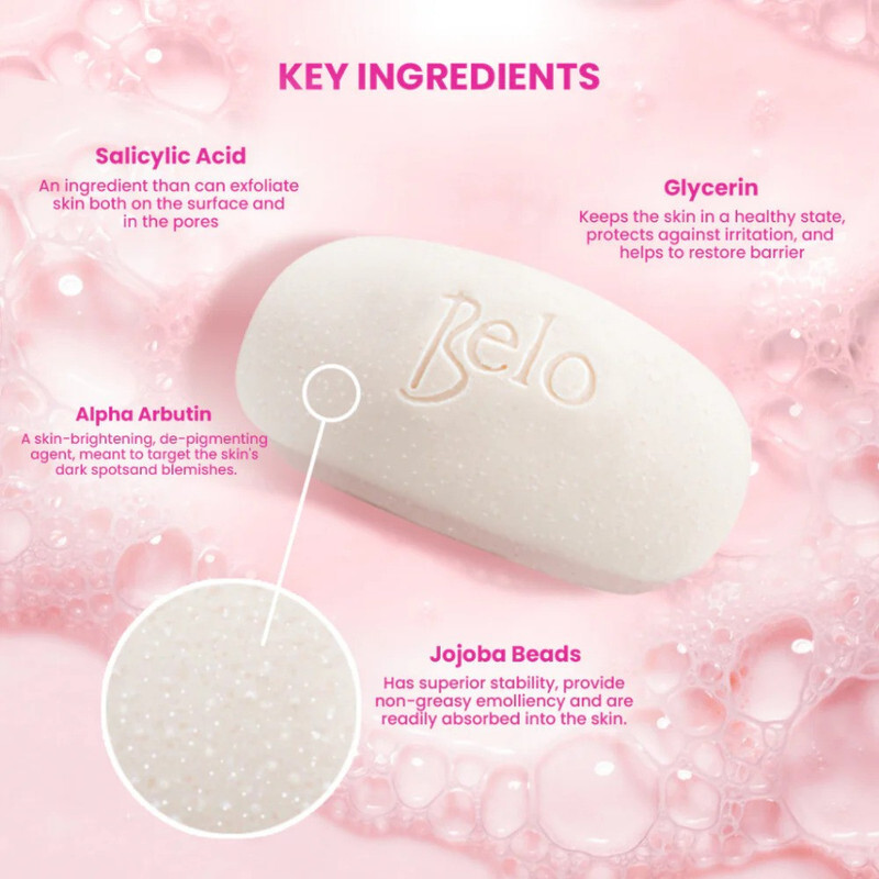 Belo Essentials Smoothening Whitening Bar - With Exfoliating Jojoba Beads - Paraben-Free, Hypoallergenic & Dermatologist-Tested - 90 grams