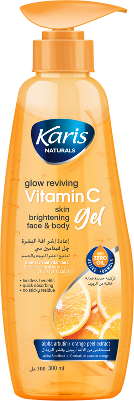 

Karis Naturals Skin Brightening Face & Body Gel - Glow Reviving Vitamin C - Limitless Benefits, Quick Absorbing & No Sticky Residue - Alpha Arbutin +