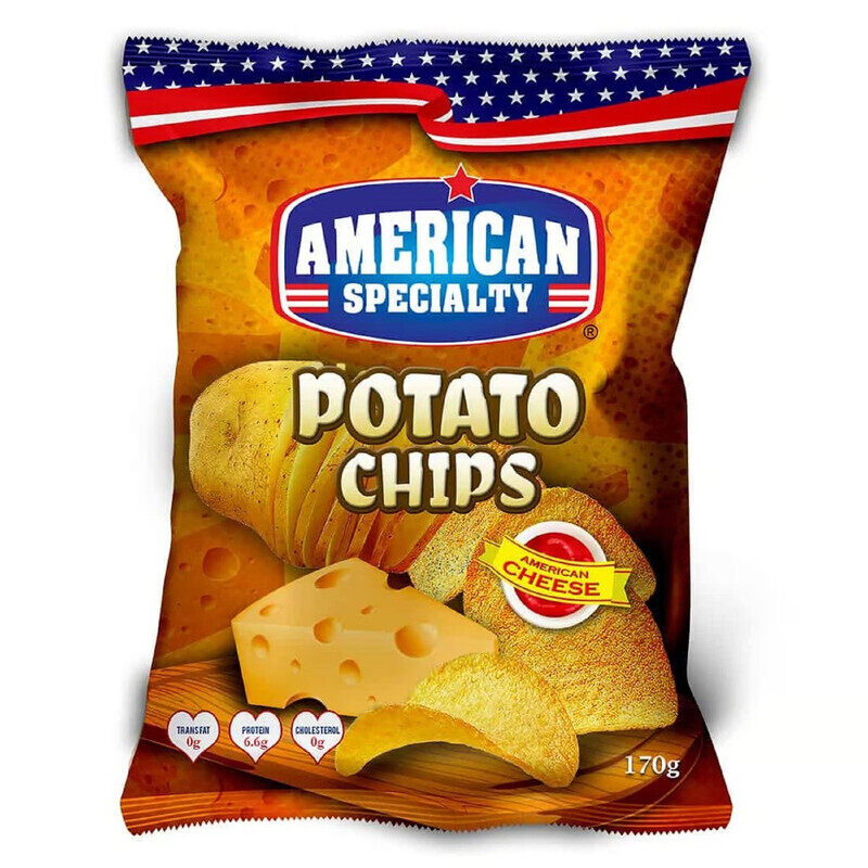 

American Specialty Potato Chips American Cheese - Zero Cholesterol and Zero Transfat - Good as Snacks and Desserts - 170g