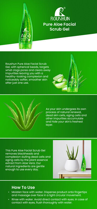 

Roushun Aloe 99% Scrub Gel - Nourish Repair - Unclog Pores & Removes Black Heads - Deep Nourishment - Improves Skin Texture - 150 ml
