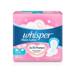 Whisper Skin Love - Thin Heavy With Wings - Odour Protect, Slim & Soft - 10 Pads 24 cm