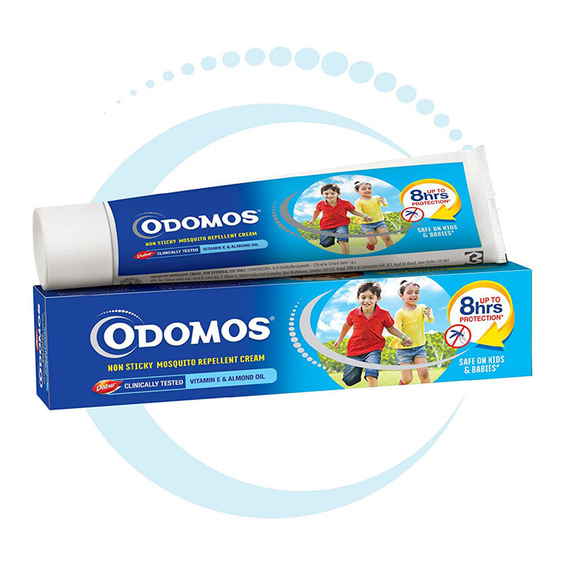 Dabur Odomos Clinically Tested Non Sticky Mosquito Repellent Cream - Safe on Kids & Babies - Up to 8 Hrs Protection  with Vitamin E & Almond Oil 100 gms