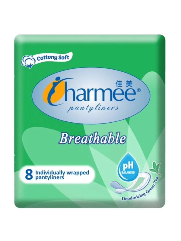 Charmee Pantyliners Breathable Deodorizing Green Tea - Cottony Fresh - pH Balanced - 8 Liners