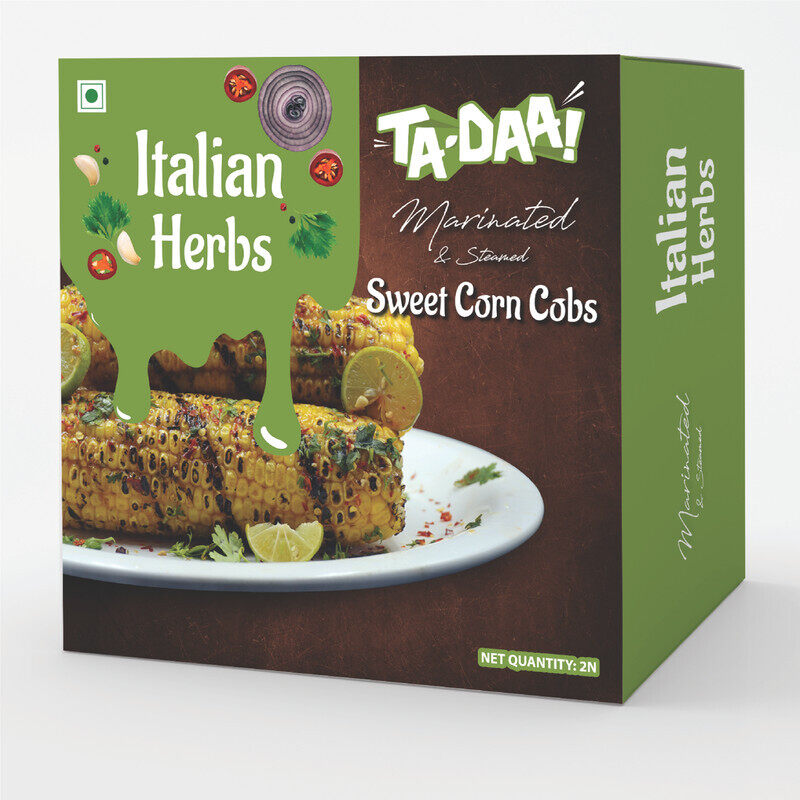 

Tadaa TA DAA Italain Herbs Marinated & Steamed Sweet Corn Cobs - Nourishig Snack, High in Fibre & Anti-oxidants - Ready-to-Eat - No Preservatives & No Addit