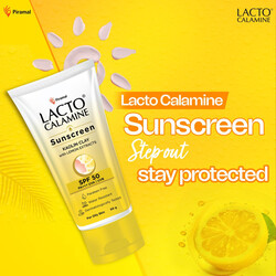 Lacto Calamine Sunscreen Kaolin Clay with Lemon Extracts - SPF 50 PA+++ UVA & UVB - Paraben Free, Water Resistant & No White Cast - For Oily Skin - 50 g