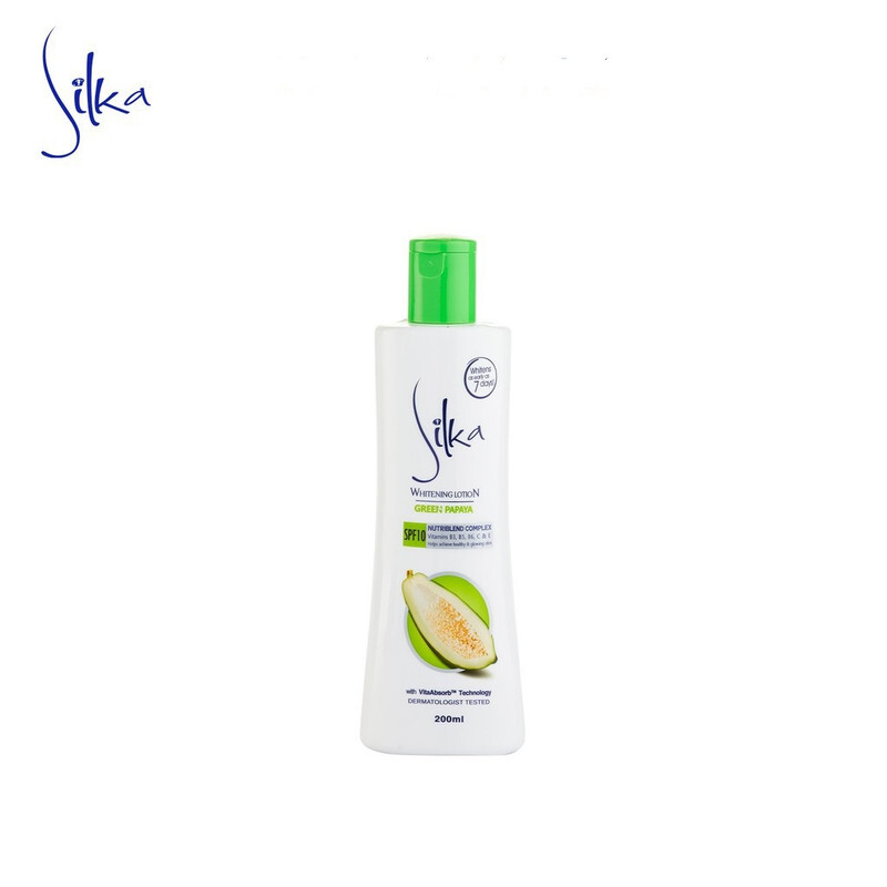 Silka Whitening Lotion Green Papaya  - With SPF10  - Helps Achieve Healthy & Glowing Skin - Whitens as Early as 7 Days - Nourishing Body Lotion - 200 ml