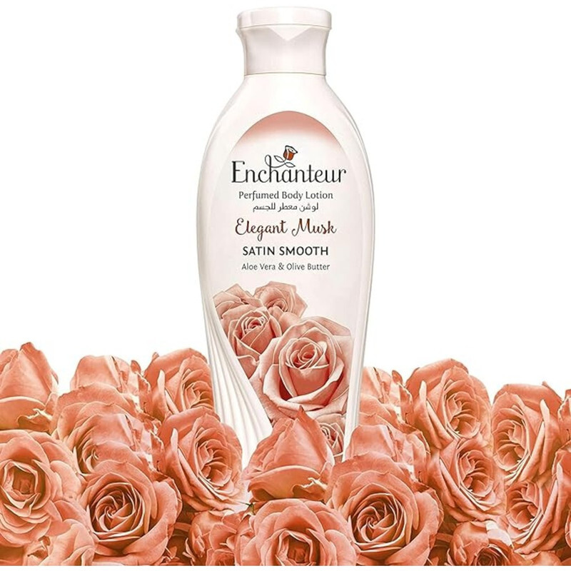 Enchanteur Perfumed Body Lotion Elegant Musk Aloe Vera & Olive Butter - Satin Smooth - Moisturize the Skin - 250 ml