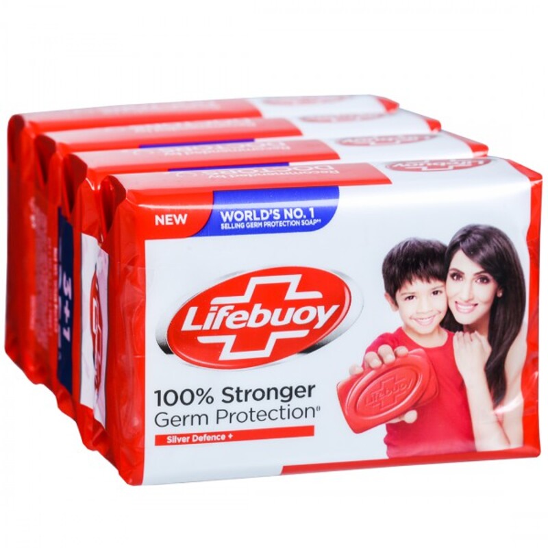 Lifebuoy 100% Stronger Germ Protection Soap  - Silver Defence Plus - Advance Formulation Cares For Your Skin - Gentle on Skin - 3x125 g + 1 Free