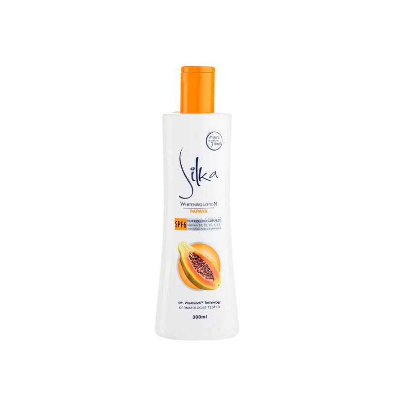 Silka Whitening Lotion Papaya - With SPF 6 - Helps Achieve Healthy & Glowing Skin - Whitens as Early as 7 Days - Nourishing Body Lotion - 300 ml