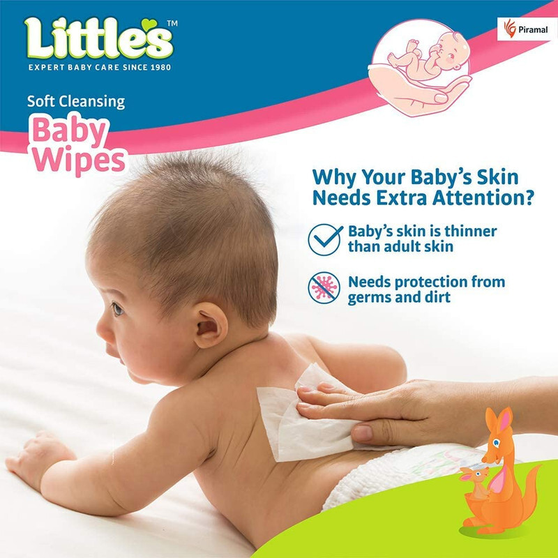 Little's Soft Cleansing Baby Wipes - With Aloe Vera, Jojoba Oil and Vitamin E - Alcohol Free, Paraben Free, pH Balance & Dermatologically Tested - 80 Wipes 440 g