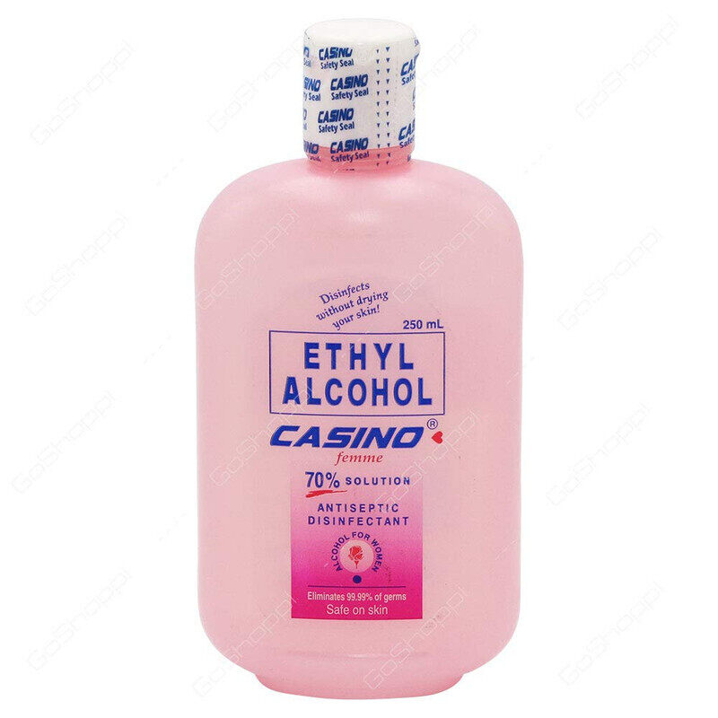 

Casino Ethyl Alcohol Pink Femme 70percent Solution Antiseptic Disinfectant Disinfects Without Drying Your Skin Eliminates Germs Safe on Skin 250 ML