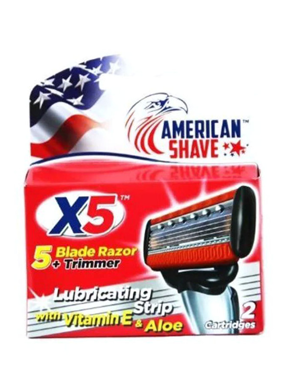 American Shave X5 - 5 Blade Razor with 2 Cartridges, Multicolour, 3 Pieces
