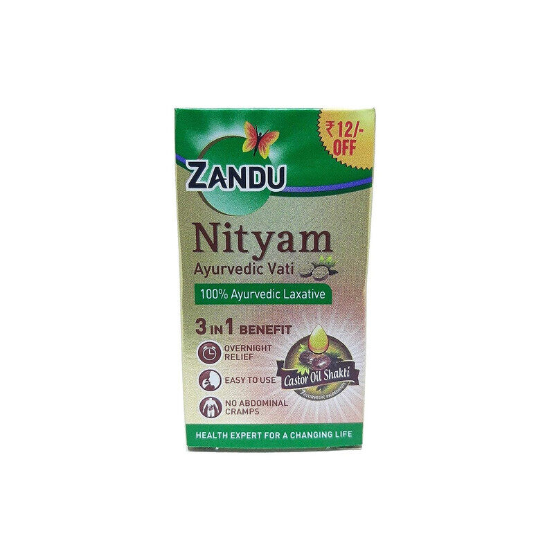 

Zandu Nithyam Ayurvedic Vati - 100 % Ayurvedic Laxative - Overnight Relief - Easy to Use - No Abdominal Cramps - 30 tablets