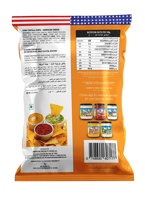 American Specialty  Corn Tortilla Chips American Cheese  - Zero Cholesterol and Zero Transfat - Good as Snacks and Desserts - 200g