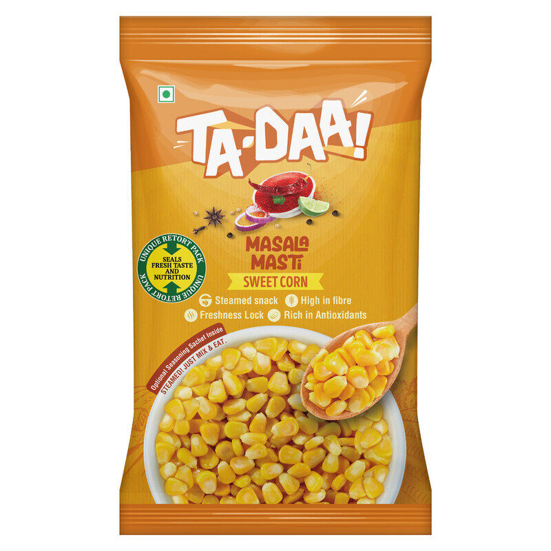 

Tadaa TA DAA Sweet Corn Masala Masti Flavour - Steamed Snack, High in Fibre & Anti-oxidants - Ready-to-Eat - No Preservatives & No Additives - 225 g