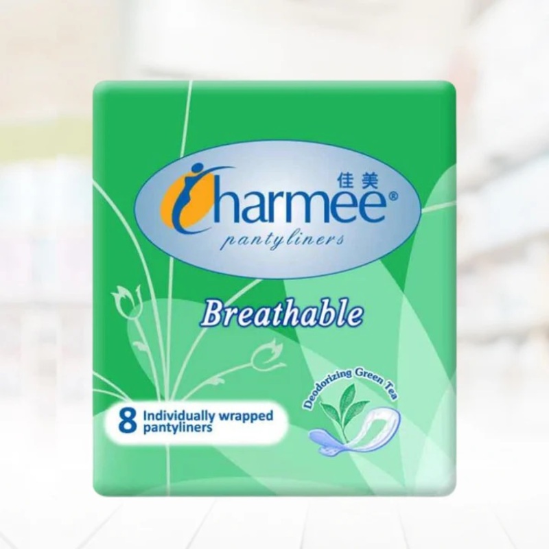 Charmee Pantyliners Breathable Deodorizing Green Tea - Cottony Fresh - pH Balanced - 8 Liners